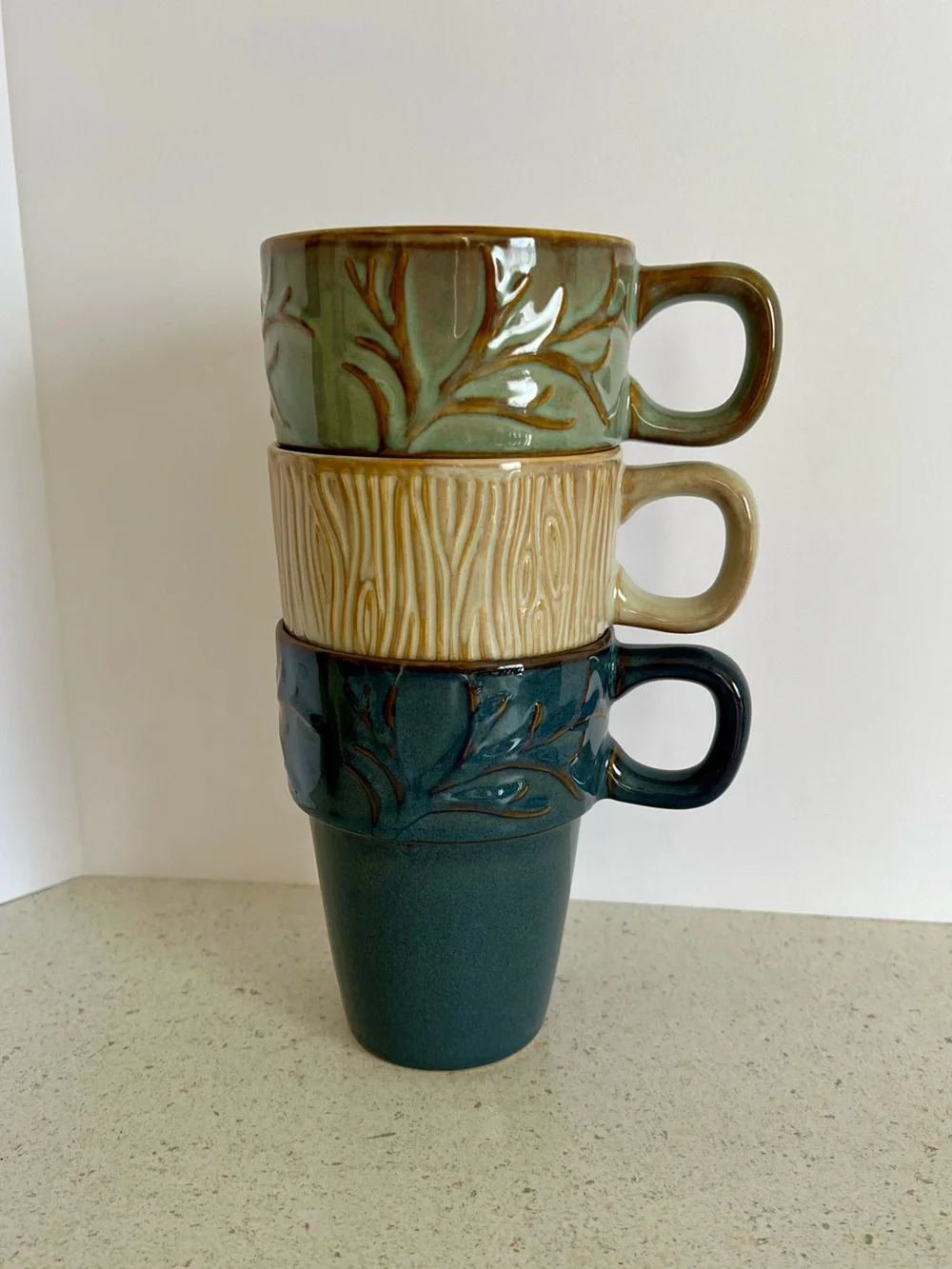 MercAsia Stackable Mugs Set of 3 Ceramic Stoneware Nesting Cups 16oz